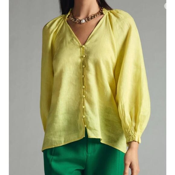 Maeve by Anthropologie Audi Linen Ruffle  Loose Fit Blouse Size Large - Picture 4 of 9